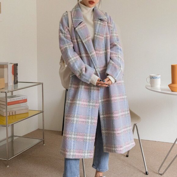 MODA ME COUTURE Jackets & Blazers - Multicolor Casual Plaid Women's Lapel Neck Single Button Overcoat Jacket